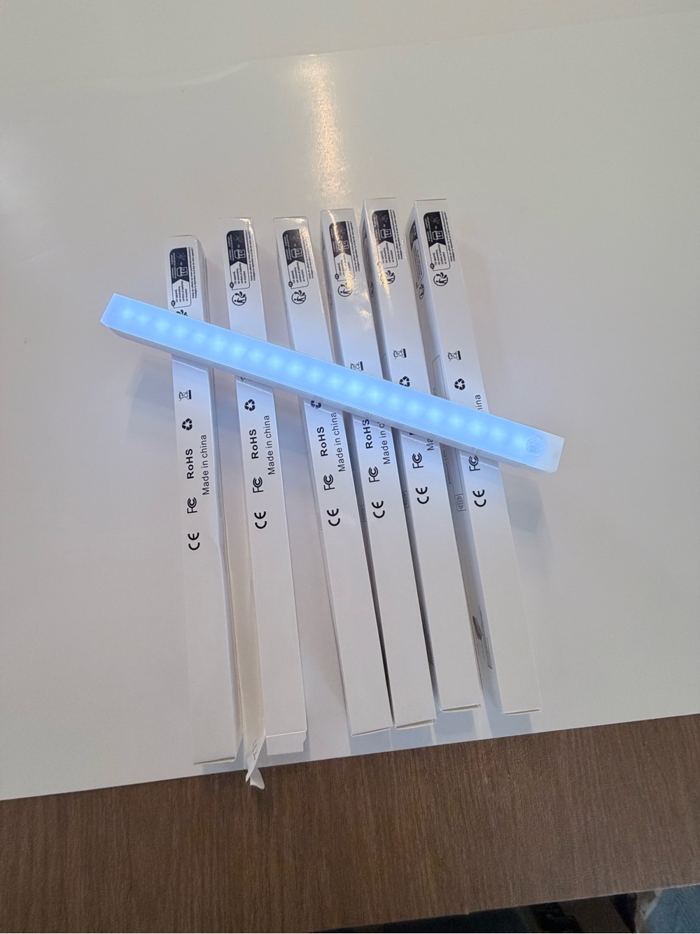 RoHS under cabinet LED lighting, on or motion on. Comes with mounts, usb cable